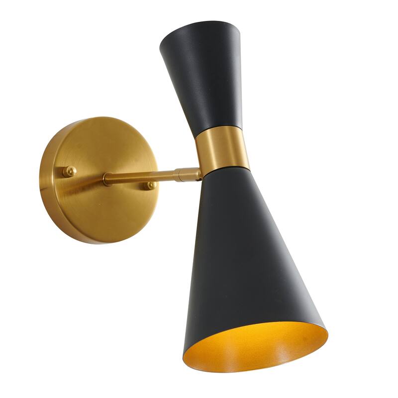 1-Light Gold Iron Wall Sconce With Black Cone Shade