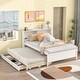 preview thumbnail 2 of 6, White Platform Bed with Bookcase, Twin Trundle, Drawers