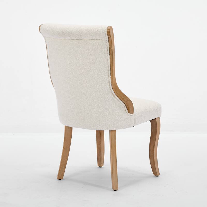 Roomfitters Snow Velvet Dining Chairs Set of 2, Mid-Century Modern Upholstered Chairs with Curved Wood Trim and Sculpted Legs