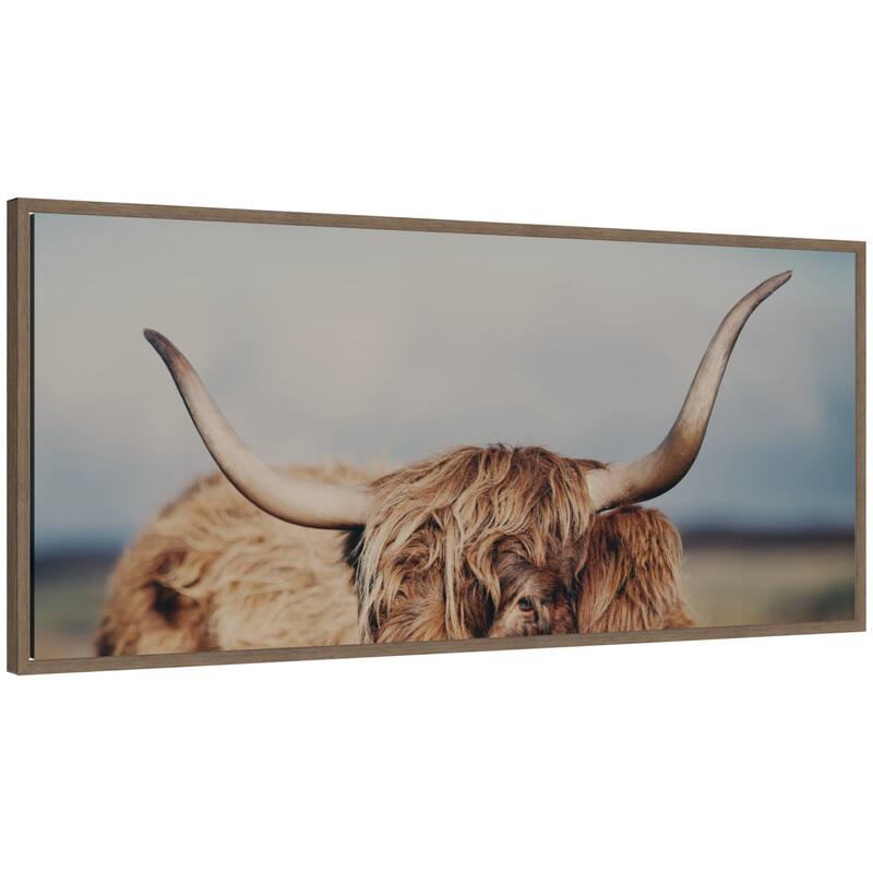 Kate and Laurel Highland Cow IX Close Panel by Laura Evans Framed Canvas Wall Art Print - 40 x 18 - Walnut