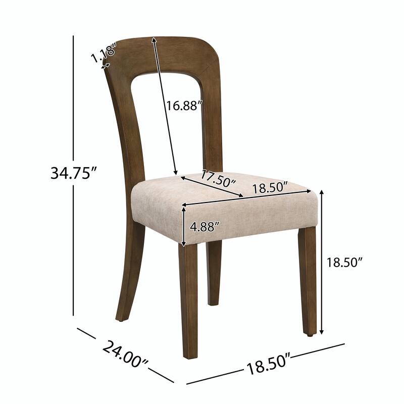 Set of 2 Fabric Upholstered Dining Chairs with Solid Rubber Wood Legs