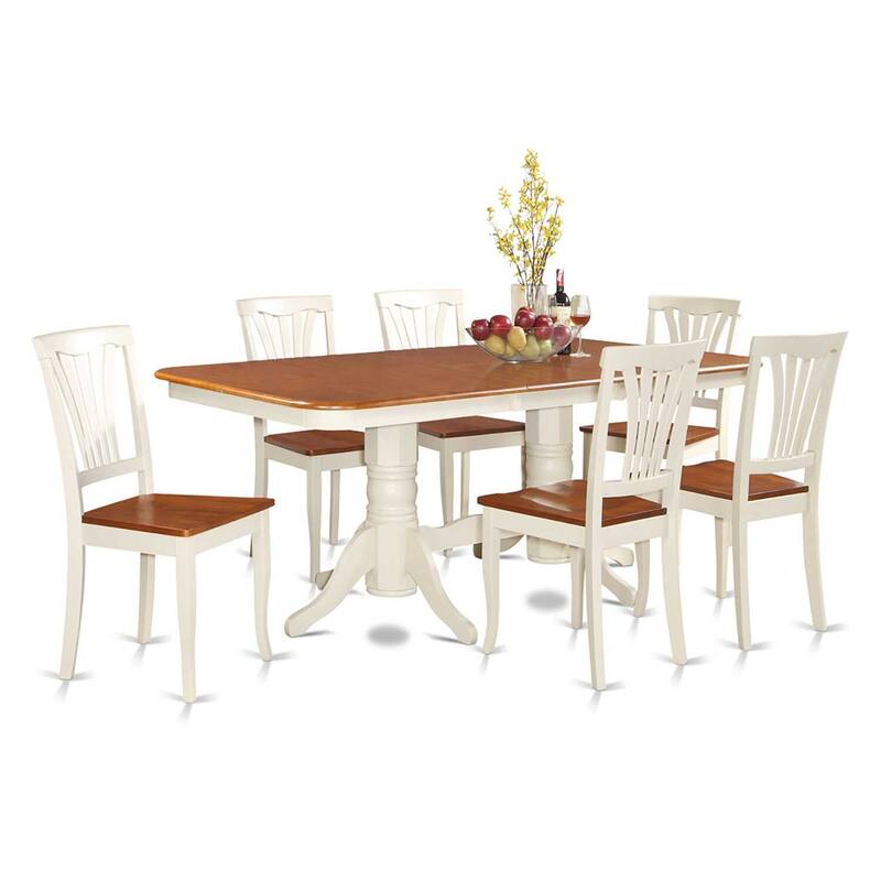 Dining Table Set for 6 - Kitchen Table with Chairs, Extendable Table, Buttermilk & Cherry Finish