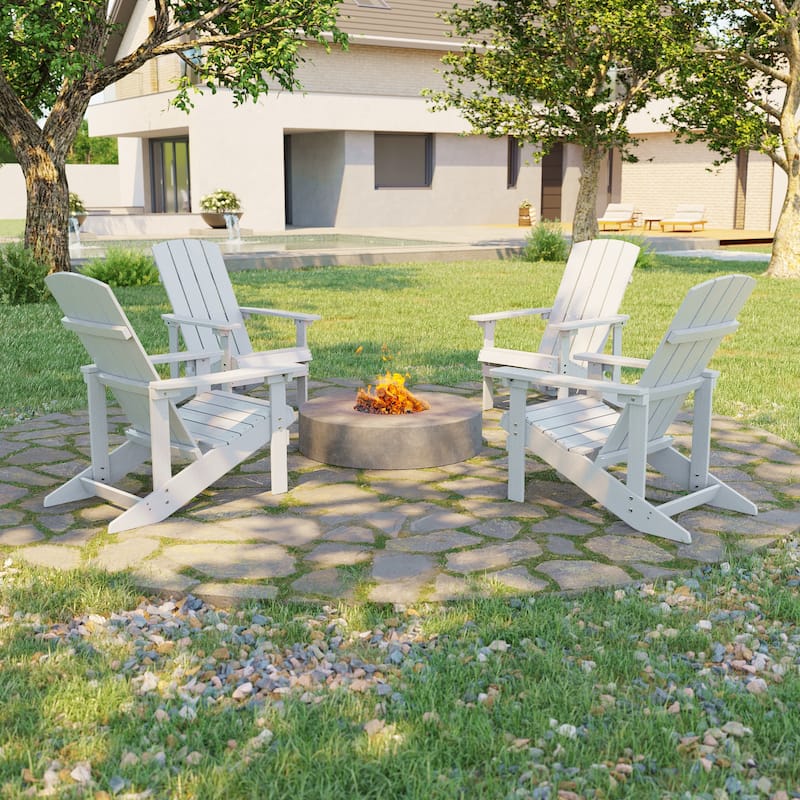 Bonosuki Weather-resistant Wood Outdoor Adirondack Chairs-Set of 4 - White