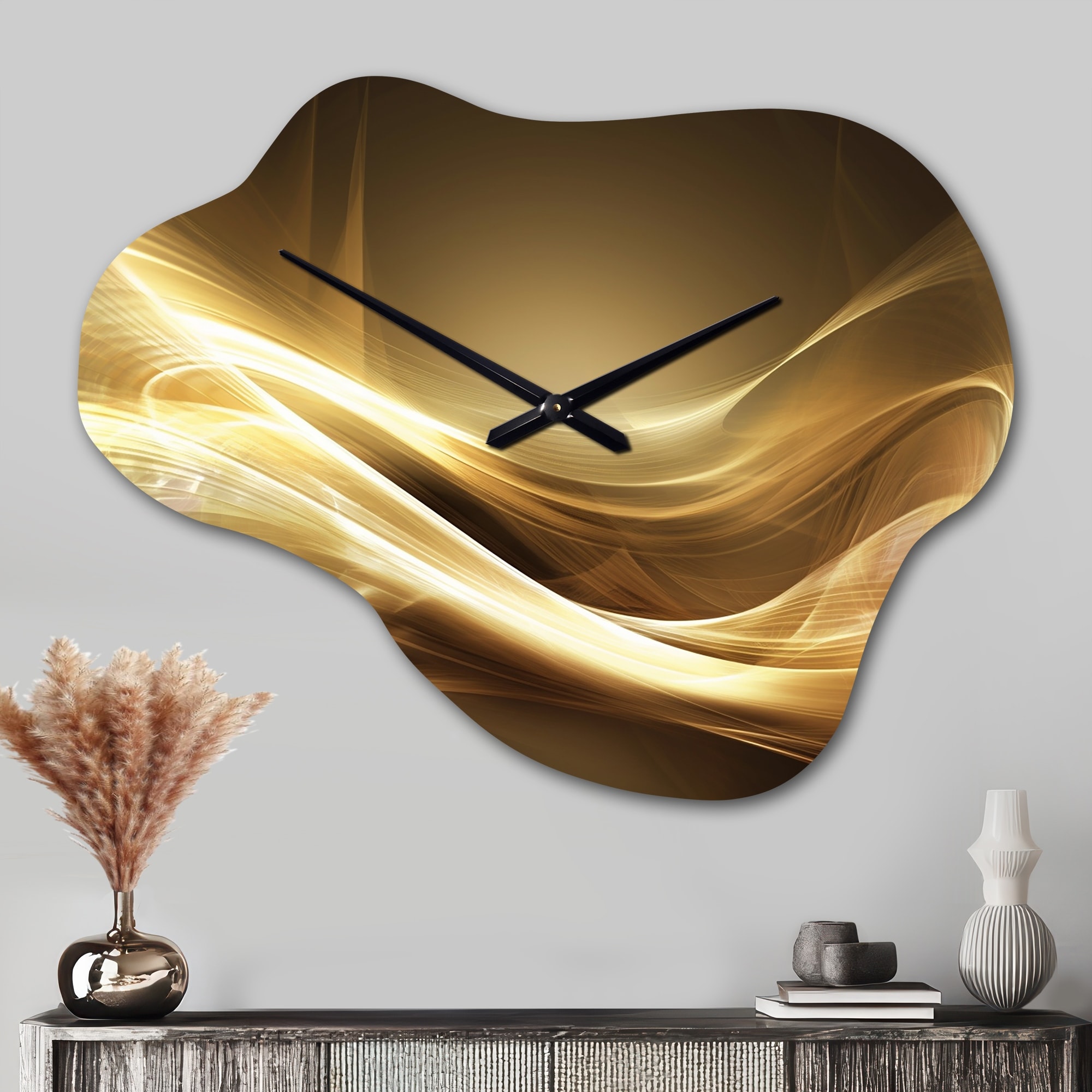 Designart - Gold Elegant Modern Sofa III - Abstract Modern Waves Large Wall Clocks - Modern Wall Clock in Cloud Shape