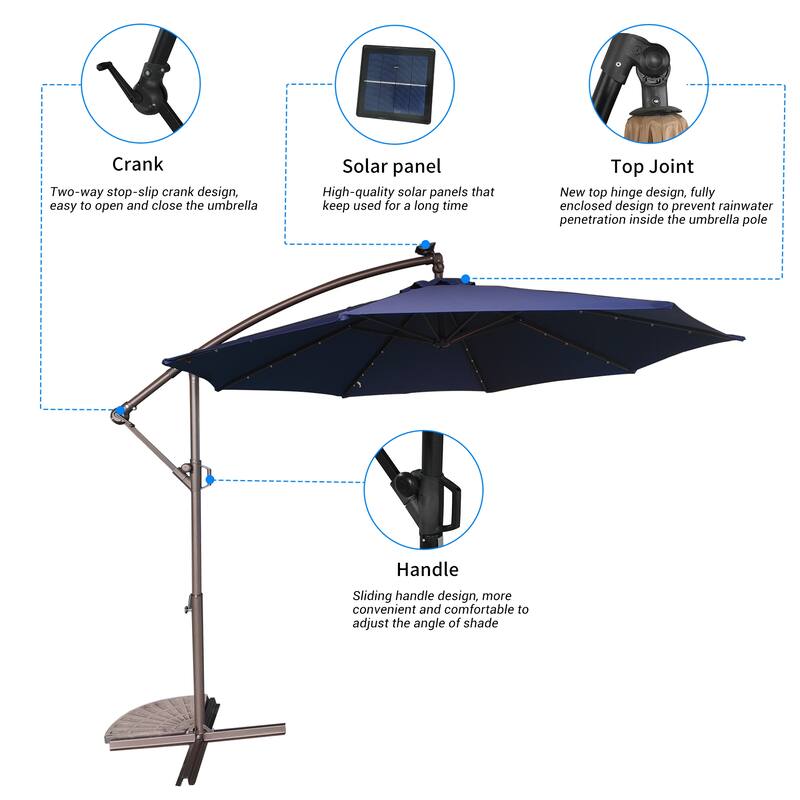 Clihome 10Ft Solar Light Crank Offset Cantilever Patio Umbrella, Without Base