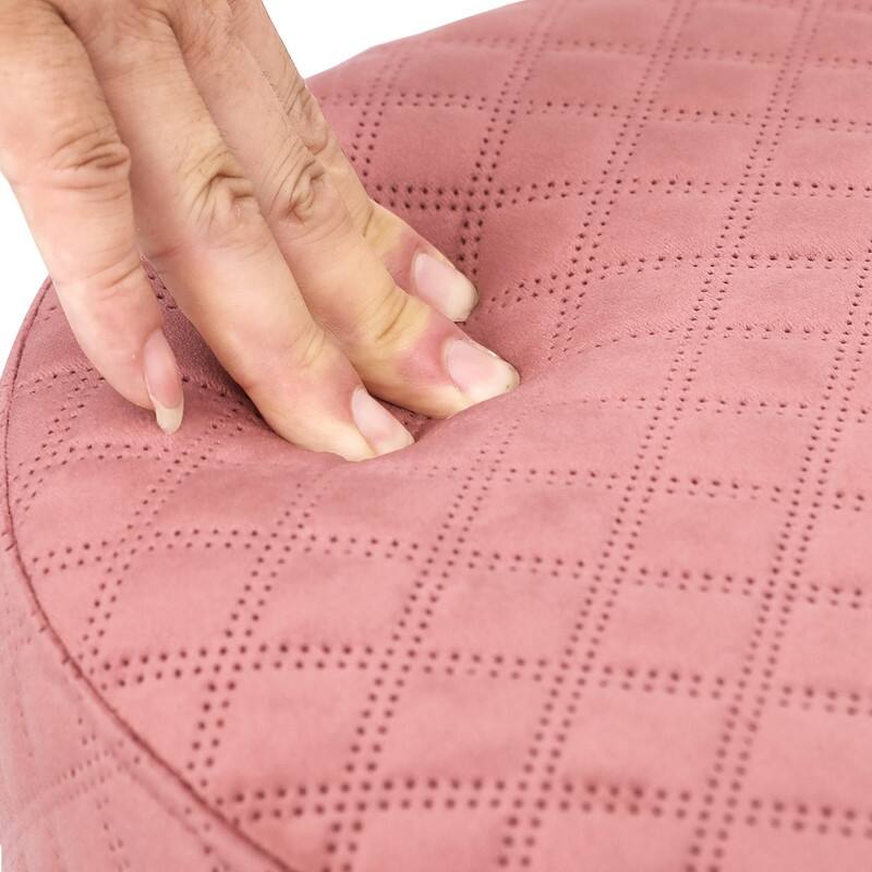 Adeco Width Round Velvet Ottoman Footstool with Gold Trim Soft Compact