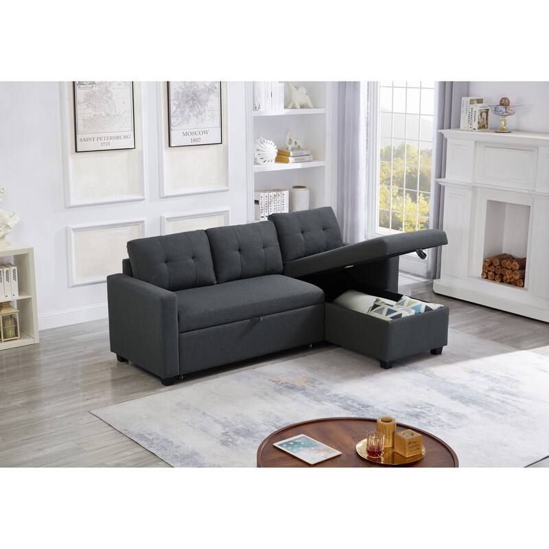 GDFStudio - Ethan Modern Pull-Out Sectional Sofa with Storage Chaise and Reversible Layout