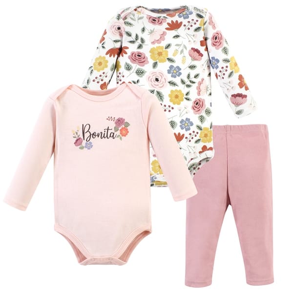 slide 1 of 1, Hudson Baby Infant Girl Cotton Bodysuit and Pant Set, Bonita Long Sleeve 0-3 Months - Bonita Long Sleeve