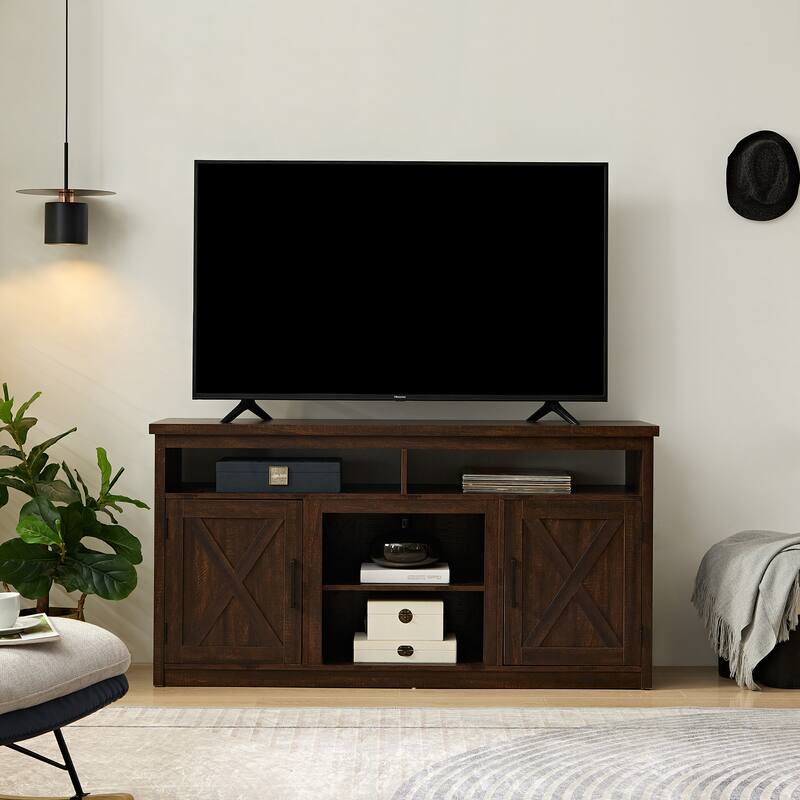 Farmhouse Style 60-Inch TV Stand with Cable Management & Storage for 65-Inch TVs.