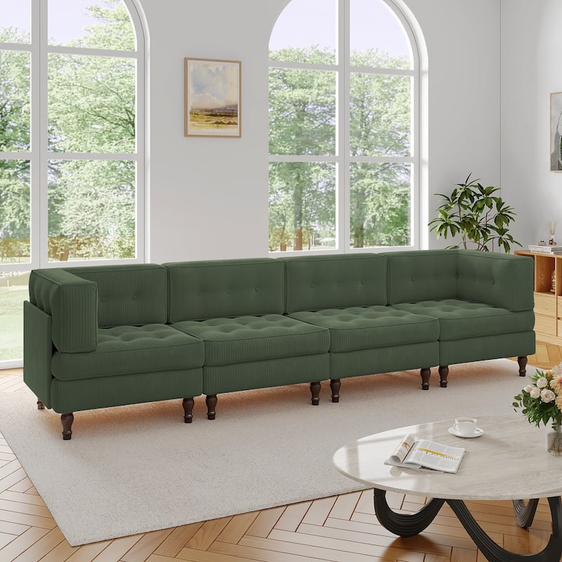 UIXE 4-Piece Corduroy Upholstered Modular Sectional Sofa for Living Room - Green