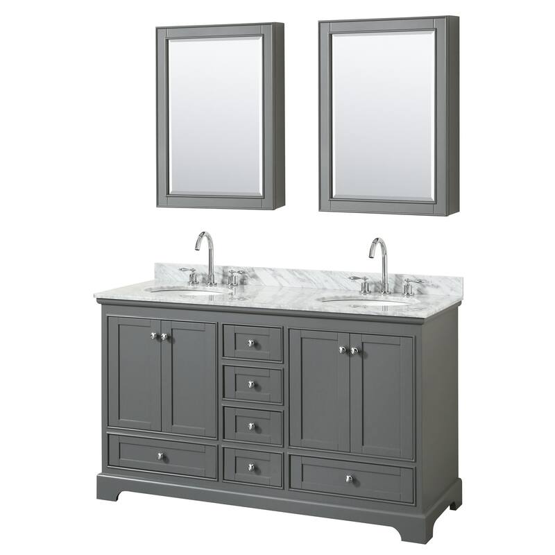 Wyndham Collection Deborah 60" Free Standing Double Vanity Set with - Dark Gray / White Carrara Marble Top / Polished - Steel Finish