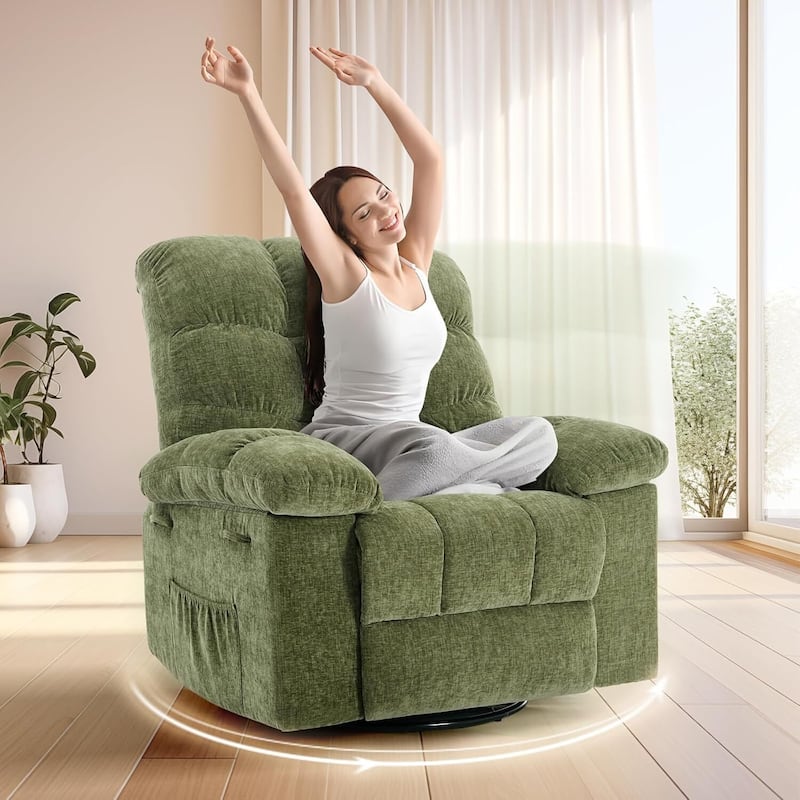 Upholstered 360° Swivel Recliner Rocker Chair for Room - 1PC - Green