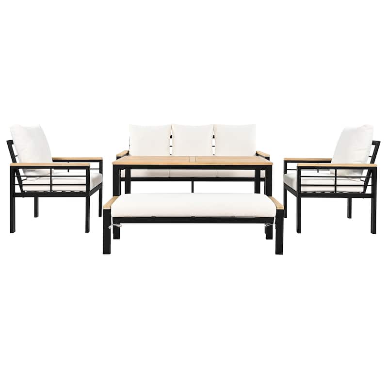 5 Pieces Outdoor Patio Furniture Set with 3-Seat Sofa & Cushions for Backyard, Poolside, Garden