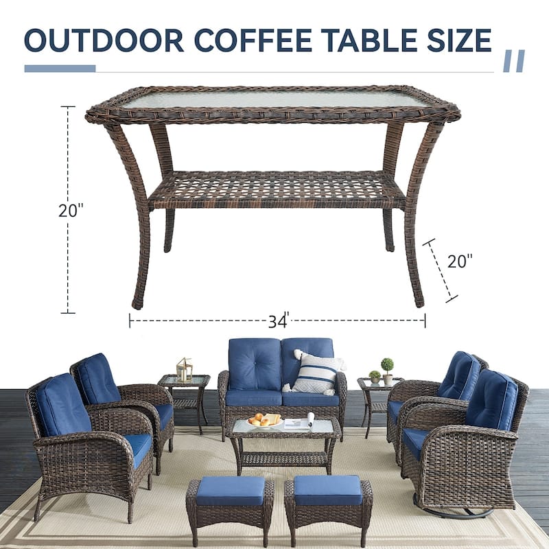 Outdoor Coffee Table/ Side Table with UV-Resistant PE Wicker
