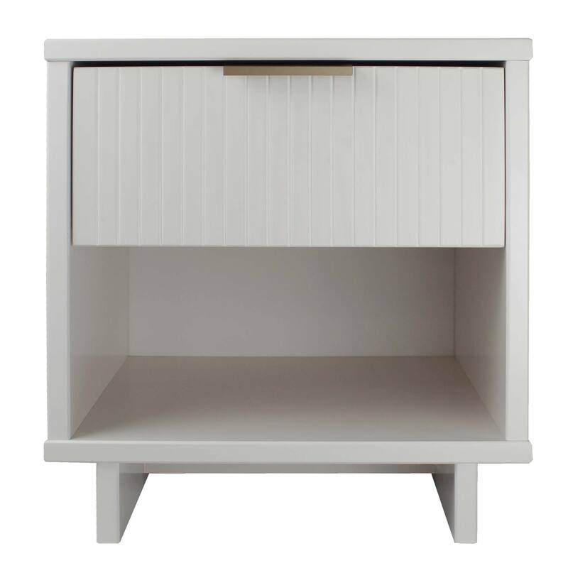 Modern Nightstand with Single Drawer Solid Wood Textured Design - White