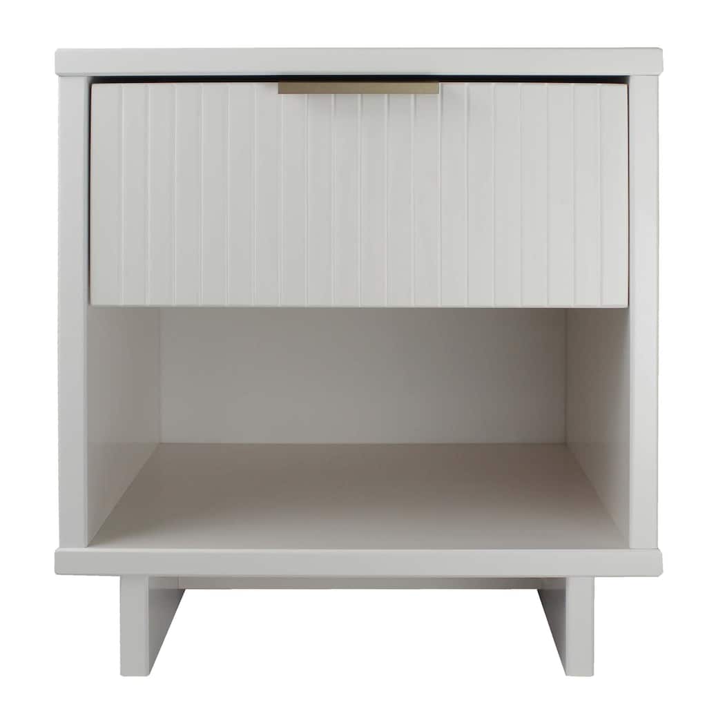 Modern Nightstand with Single Drawer Solid Wood Textured Design