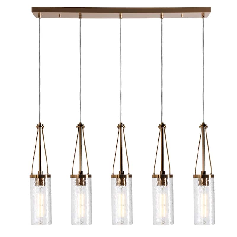 Modern 5-Light Gold Cylinder Glass Chandelier Linear Island Lights for Dining Room - L41.3" x H82.2" Max