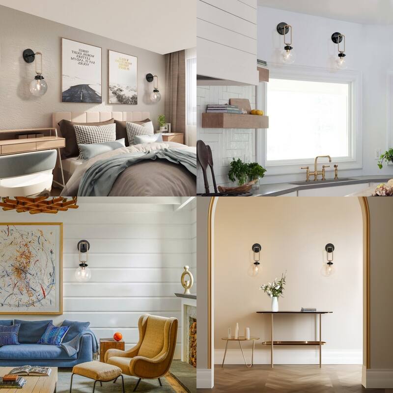 Modern 1-Light Bathroom Vanity Light Marsie Armed Glass Dimmable Farmhouse Wall Sconce for Foyer/ Stairway - L5" x W7" x H14.5"