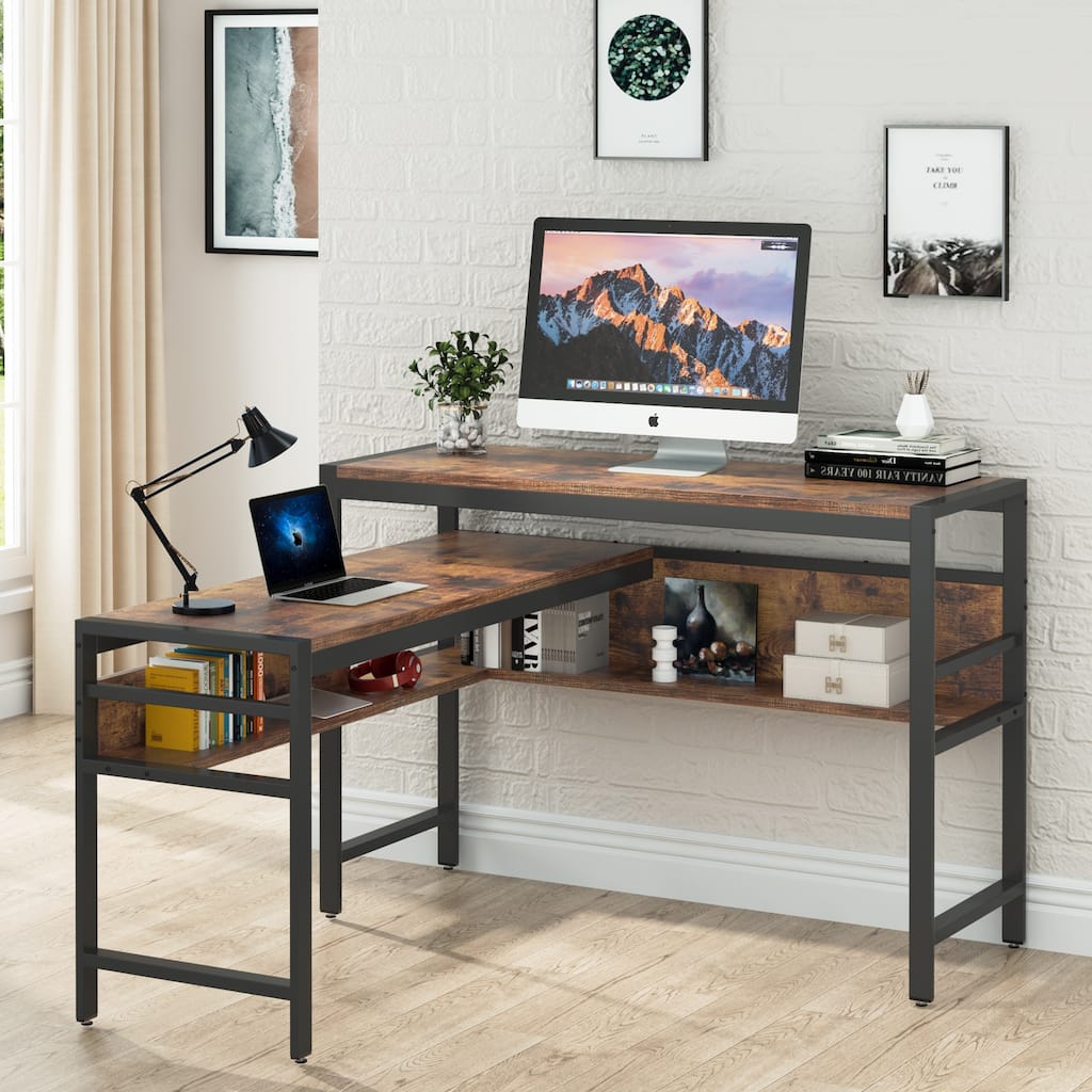 Rustic Corner Computer Office Desk,L-Shaped Standing Desk
