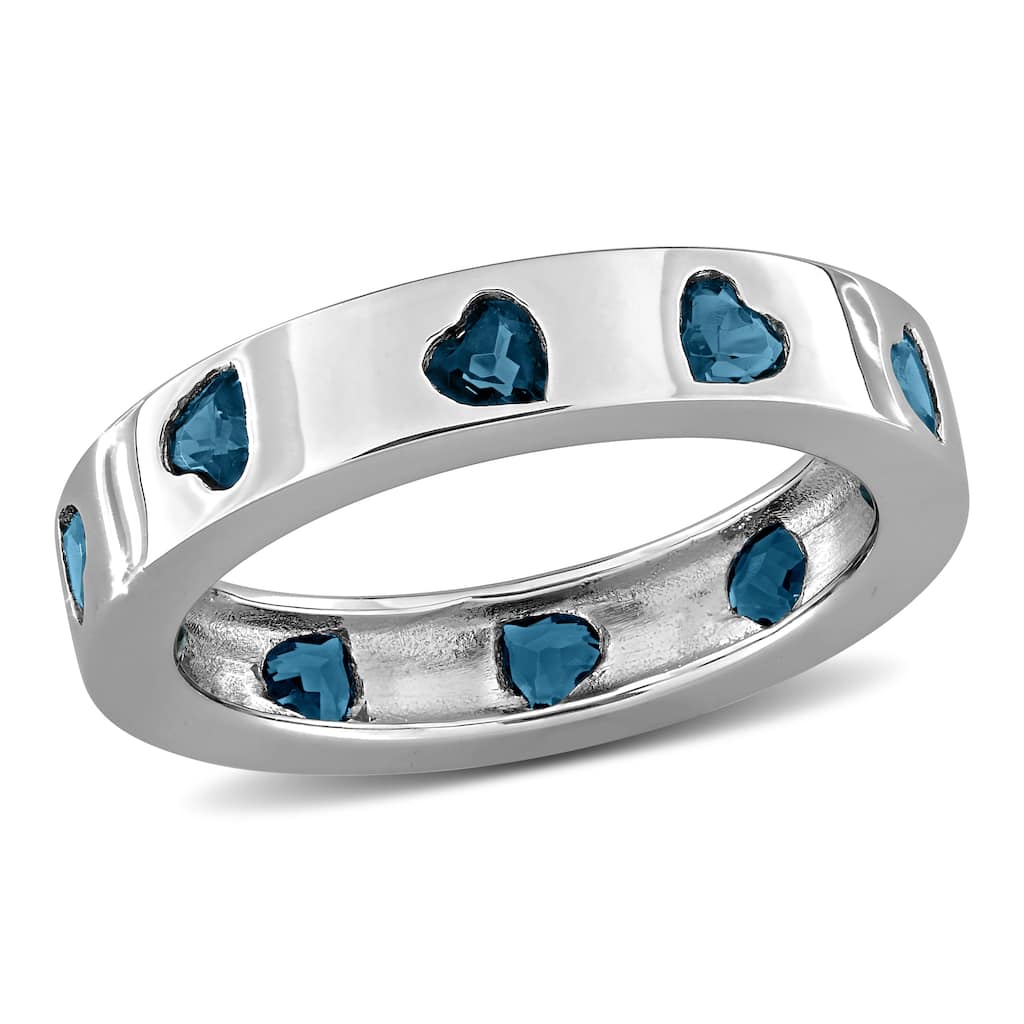 Miadora 2ct TGW London Blue Topaz Heart Eternity Ring in Sterling Silver