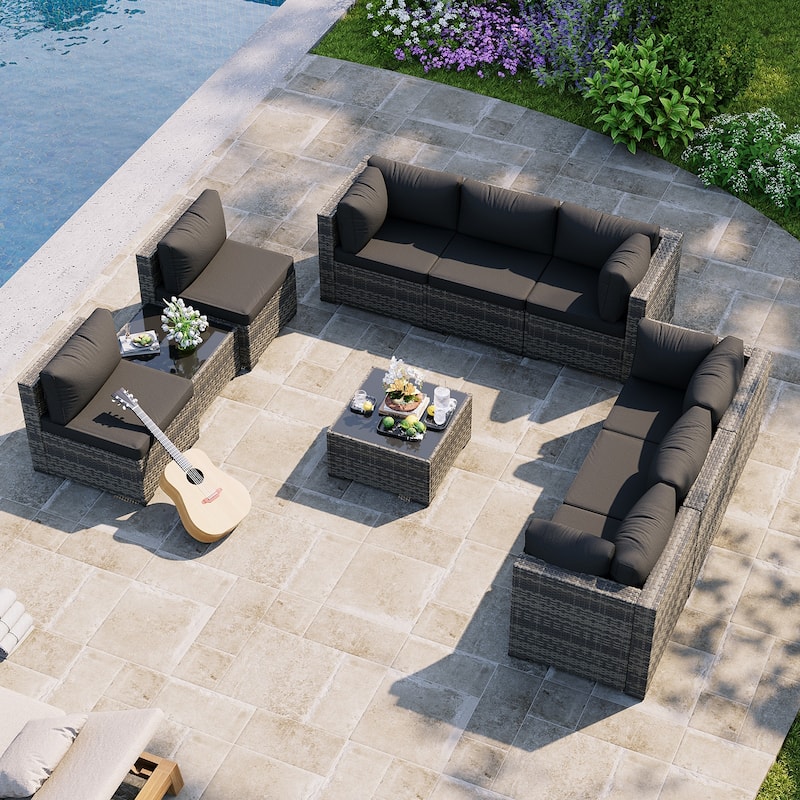 AOXUN Wicker Rattan Outdoor Sectional Sofa Set with Coffee Table