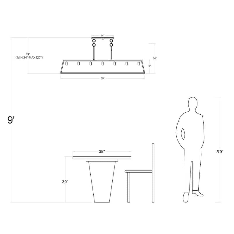 Acroma 7-light Large Modern Farmhouse Kitchen Island Lighting - 55''