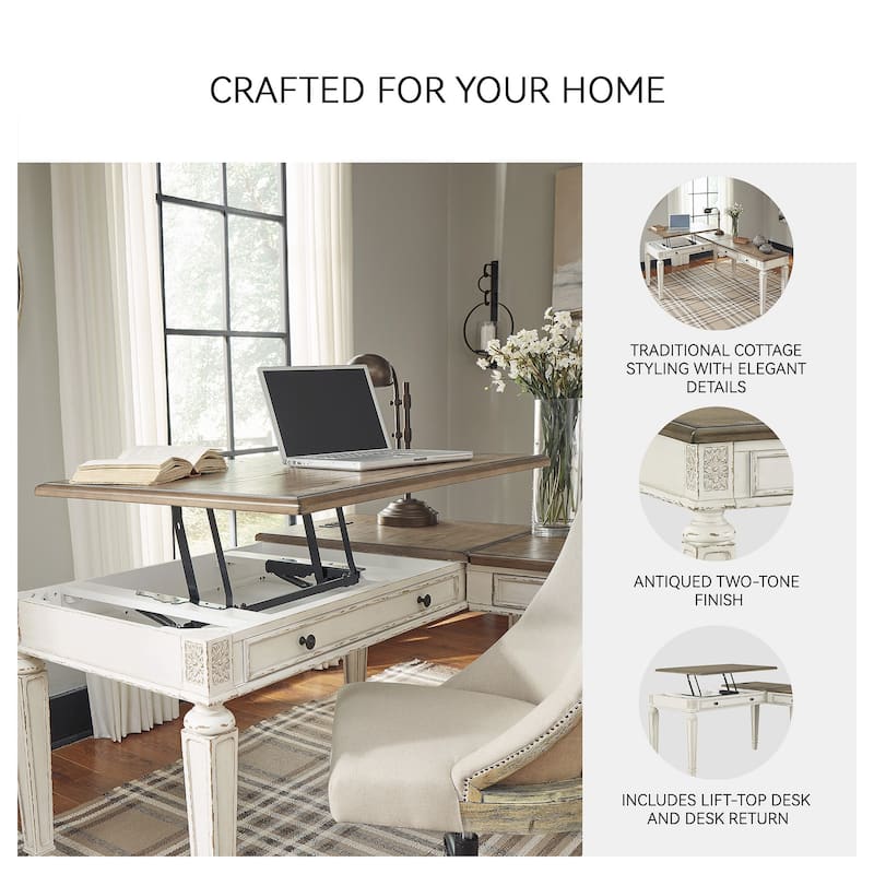 Realyn Antique White/Brown 2-Piece Home Office Lift Top Desk