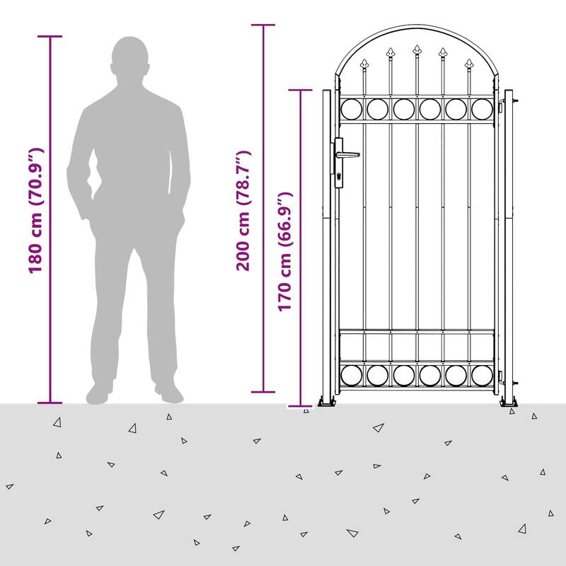 vidaXL Fence Post with Lock Grey 200 x 88 x 14 cm Steel - 78.74 x 34.65 x 5.51 in