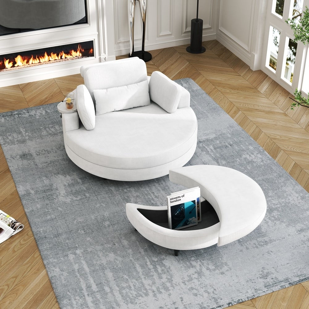 Modern Corduroy sofa with two throw pillows and a waist pillow