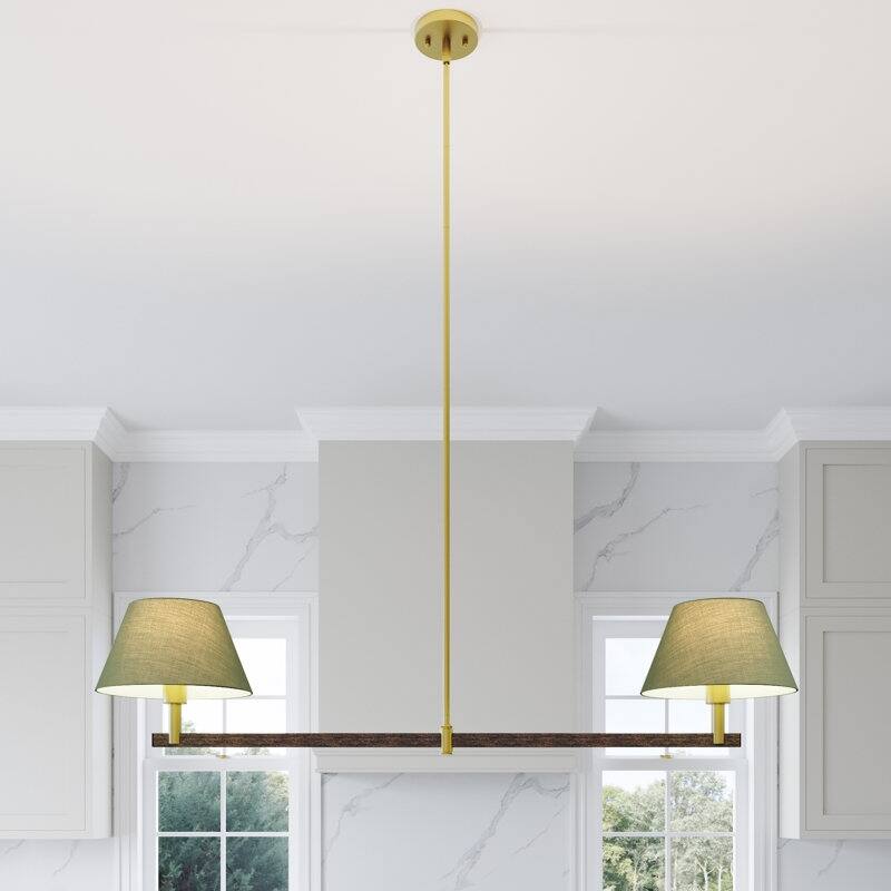 Acroma - 2 Light Gold Dimmable Lamp Shade Chandelier - N/A - Satin Brass/(BGDW)