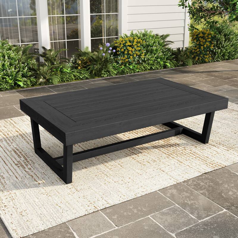 Rectangular Teak Outdoor Coffee Table for Patio - Coffee Table-Dark Wood
