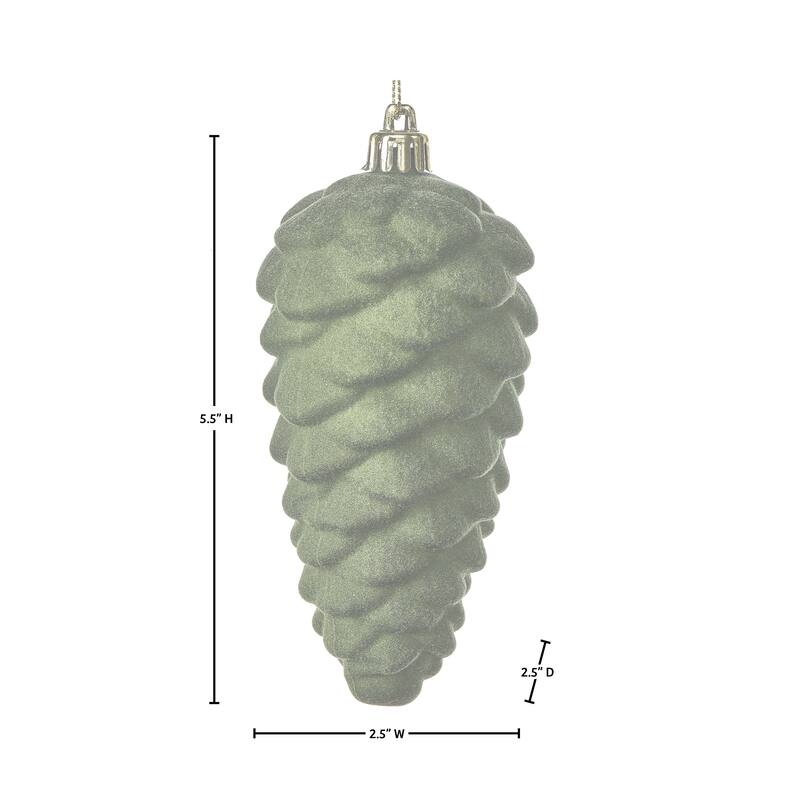 5.5" Shatterproof Plastic Flocked Pinecone Ornament Set of 2