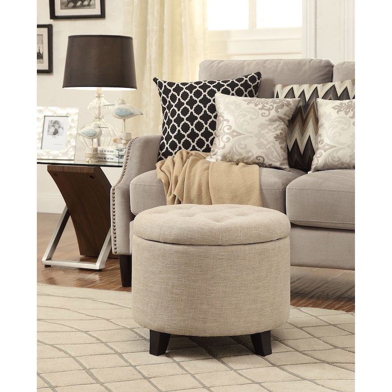Convenience Concepts Designs4Comfort Round Storage Ottoman - Tan fabric