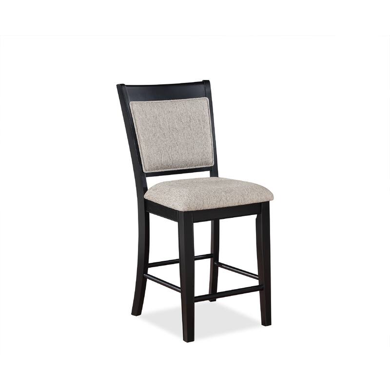2-Piece Farmhouse Counter Stool Set - Black & Light Gray with Footrest & Upholstered Back