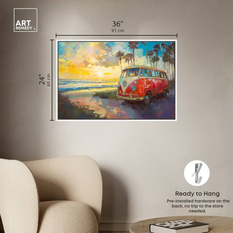Art Remedy Memories At The Beach Framed Colorful Coastal 1 Piece Canvas Wall Art