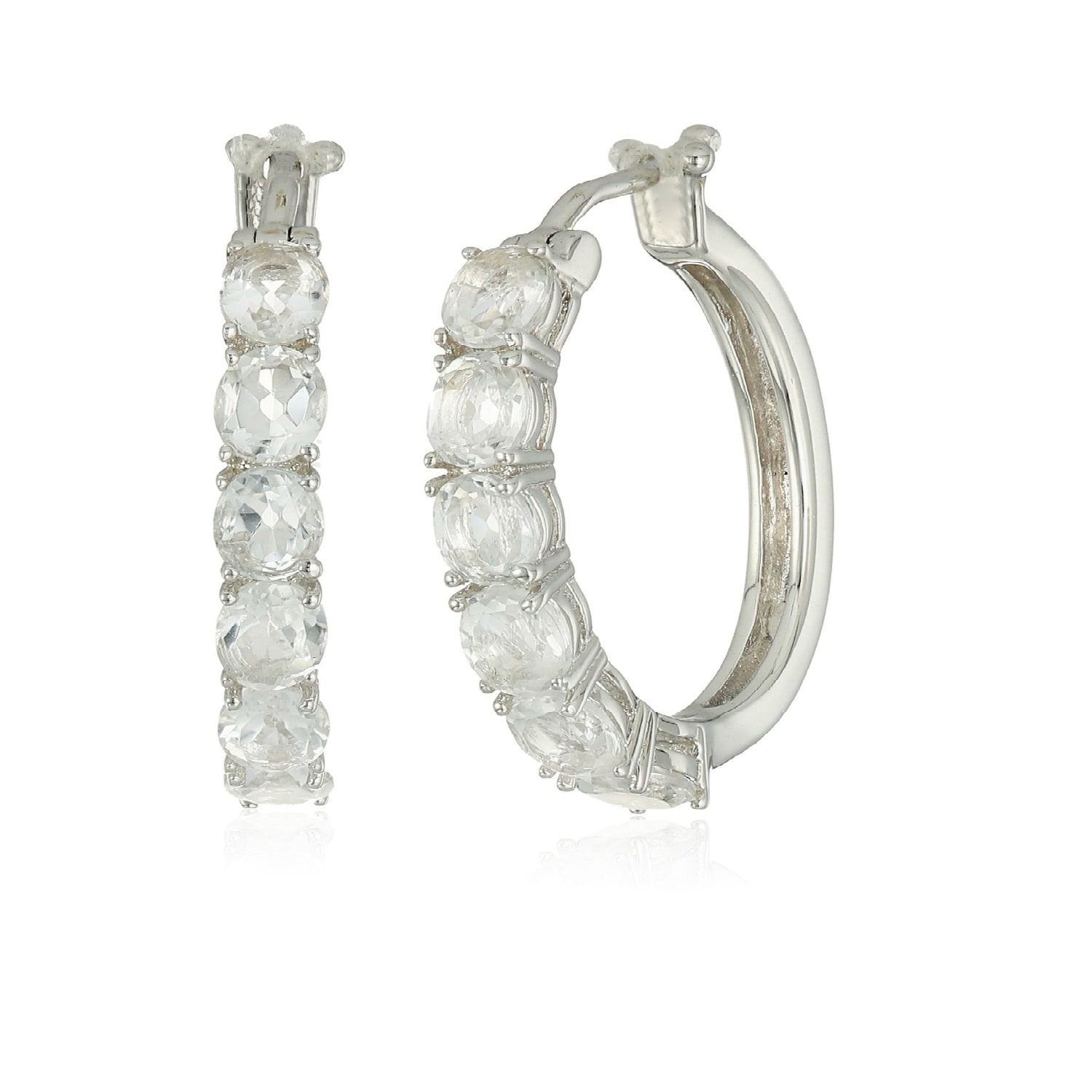Pinctore 925 Sterling Silver White Topaz Hoop Earrings