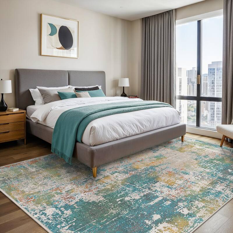 Mcow Abstract Taupe Collection Machine-Washable Non-Slip Area Rug - 8' x 10'