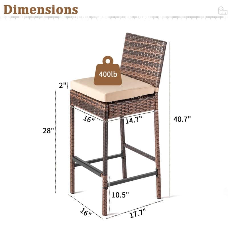 Patio PE Wicker Bar Chairs with Cushions(Set of 2)