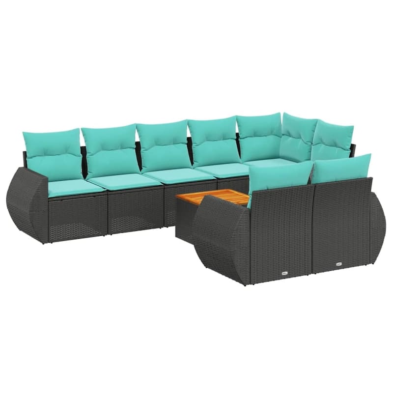 vidaXL 9 Piece Patio Sofa Set with Cushions Black Poly Rattan - 24.4 x 24.4 x 27.2