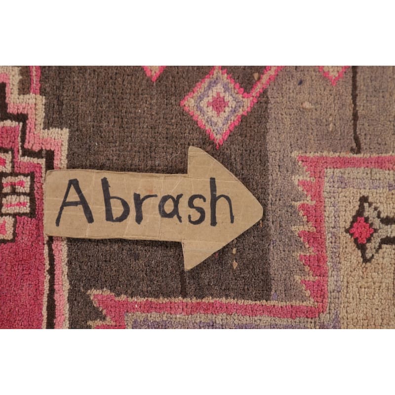 Pink & Brown Meshkin Persian Vintage Runner Rug Handmade Wool Carpet - 4'5"x 10'2"