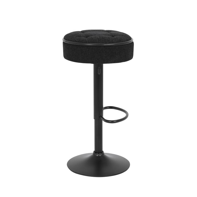 Round Linen Fabric Bar Stools Set of 2, Height Adjustable/360°Counter Height Swivel Stool
