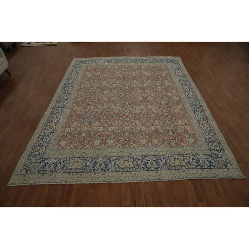 Hand Knotted Oriental 100% Wool Carpet Traditional All-Over Oranges & Rust Kerman Area Rug - 12' 7'' X 9' 6''