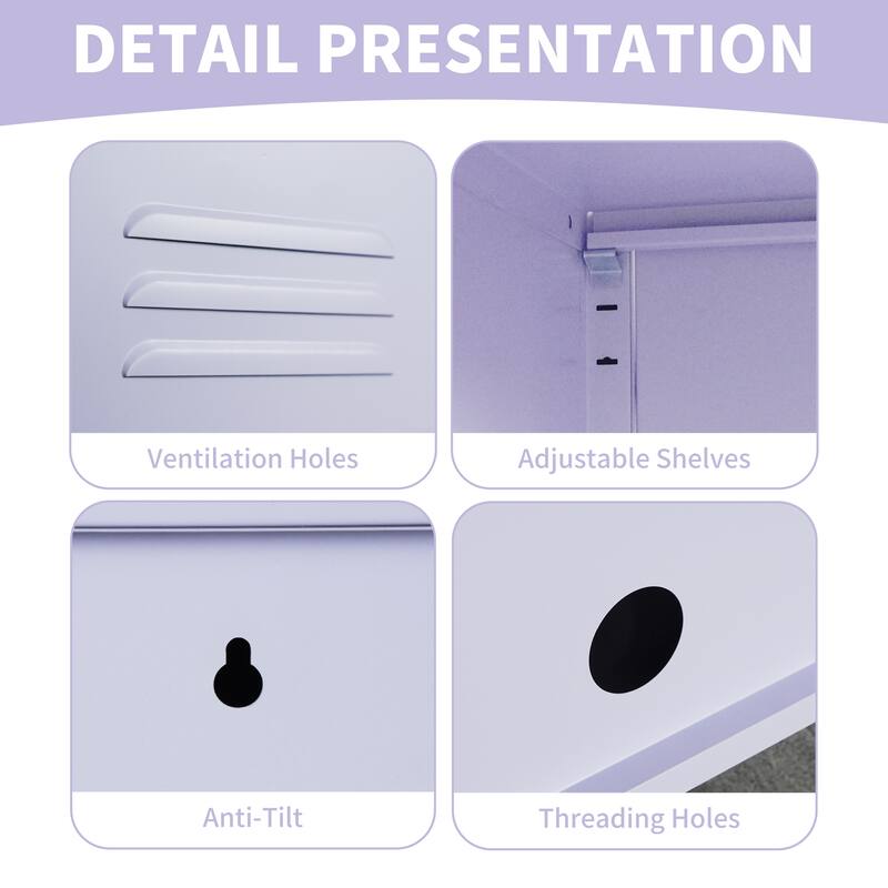 Single Door Lockable Metal End Table,Modern Minimalist Room Side Table with 2 Adjustable Shelf,Multi Storage Cabinet