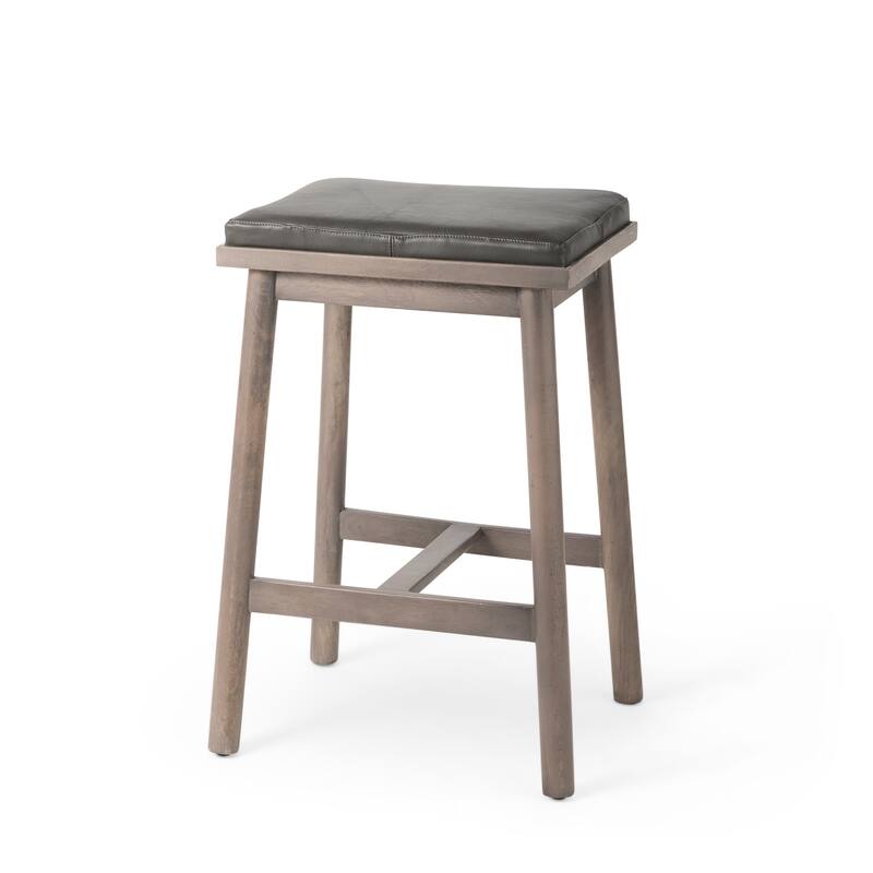 Eliza Leather Seat & Wood Frame Counter/Bar Stool - Single - Brown Grey - Counter Height/Counter height/Bar Height