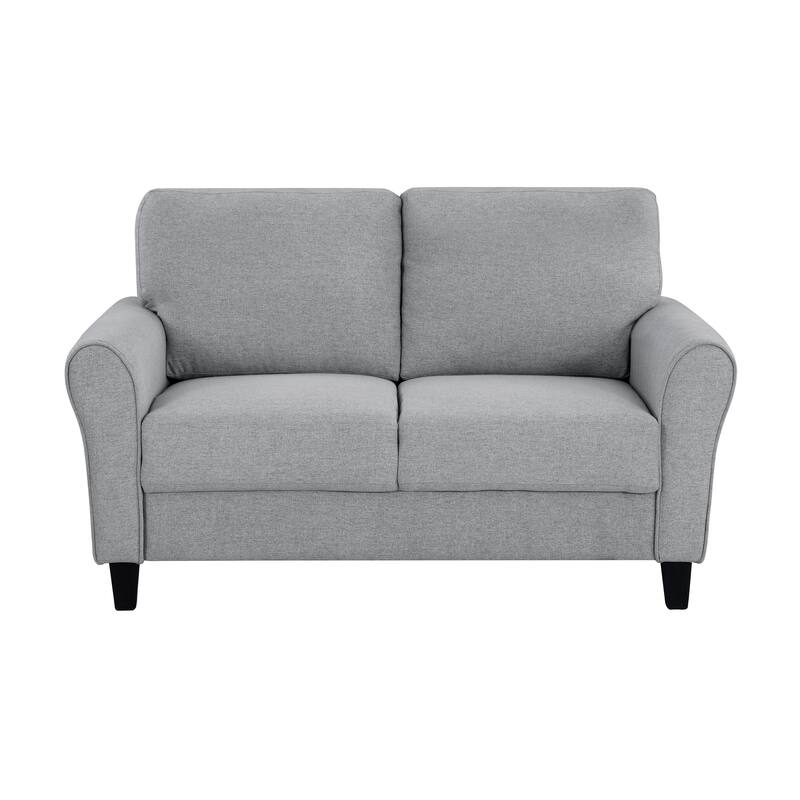 Modern 1Pc Loveseat Dark Gray Textured Fabric Upholstered Rounded Arms Attached Cushions Transitional Living Room Furniture - Dark Grey
