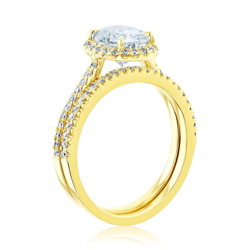 Kobelli Petite Collection 1.86 Carats Moissanite & Natural Diamond 14k Solid Gold Oval Halo Half Eternity Capri Bridal Set
