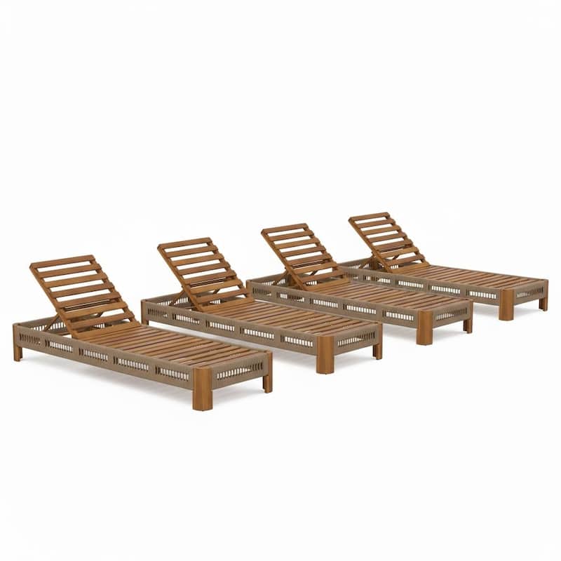 Christopher Knight Home - Delacroix Acacia Wood Outdoor Chaise Lounge with with Adjustable Backrest, Handwoven Rope Accents