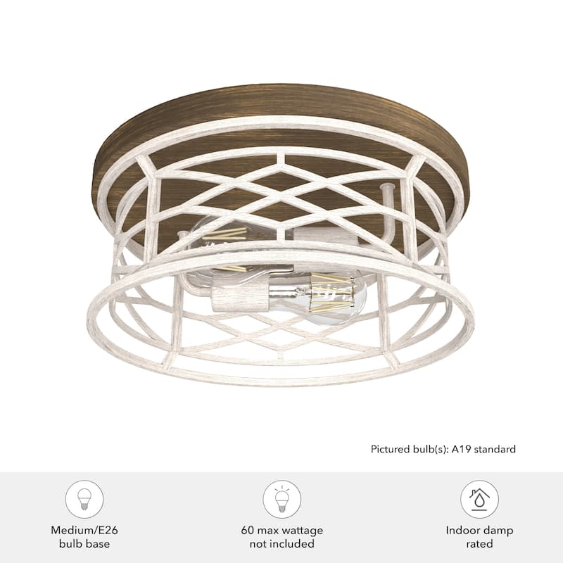 Hunter Langwood Modern 2-Light Flush Mount Ceiling Light - Entry, Living Room - Cage - Damp Rated - 13.25"
