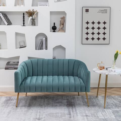 Modern Glam Comfy 50" Metal Legs Curved Sofa 2 Seaters Loveseat with Tufted Back