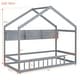 preview thumbnail 3 of 5, Wooden Twin Size House Bed with Storage Shelf,Kids Bed with Fence and Roof, Gray